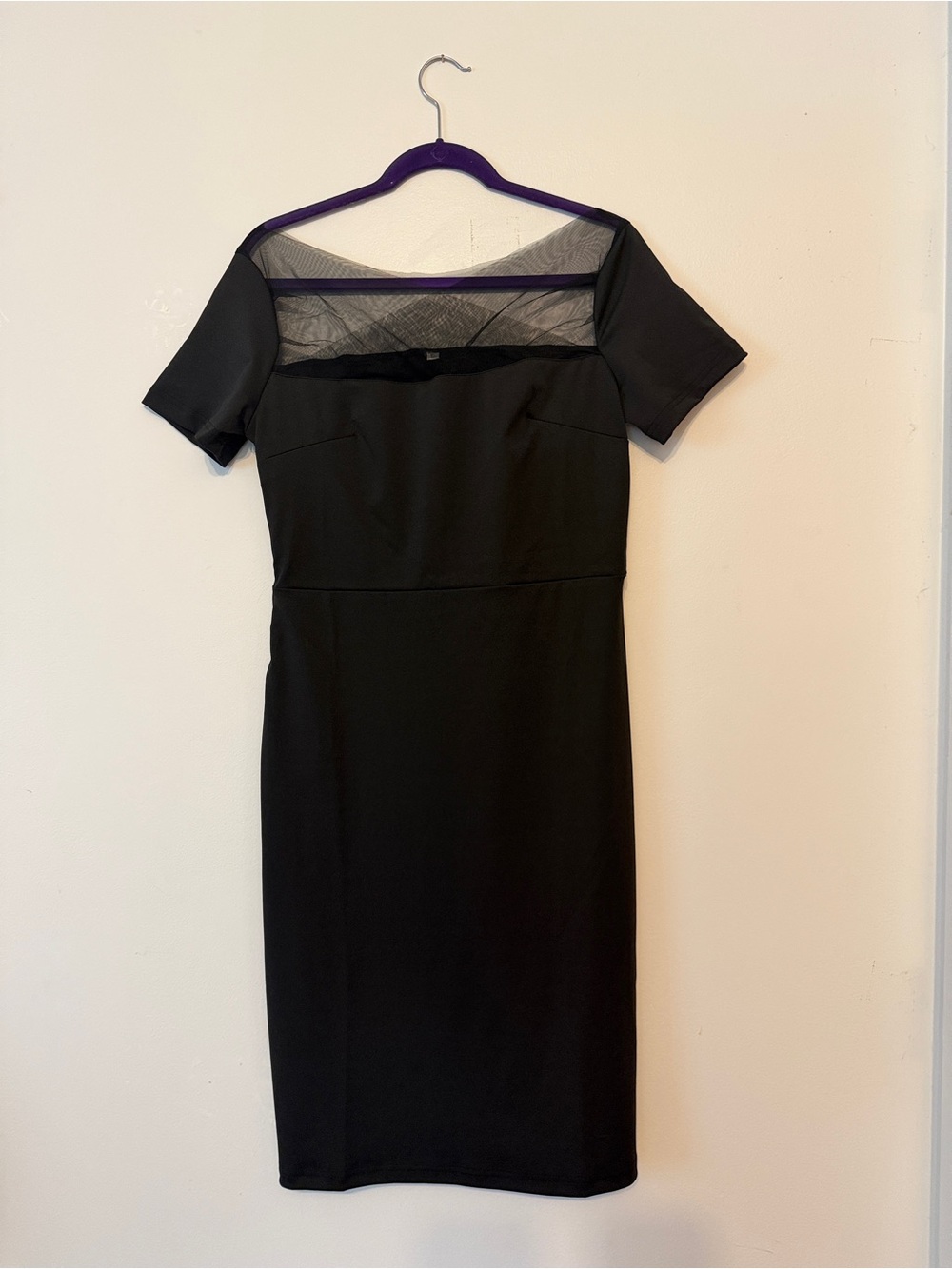 Classic Black Sheath Dress with Mesh Yoke